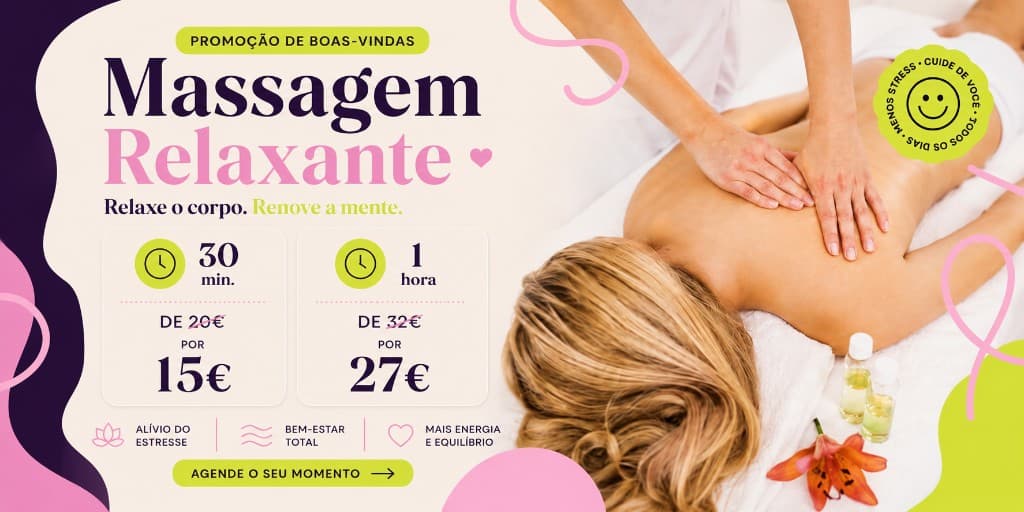 Promoção de boas-vindas: massagem relaxante a partir de 15€